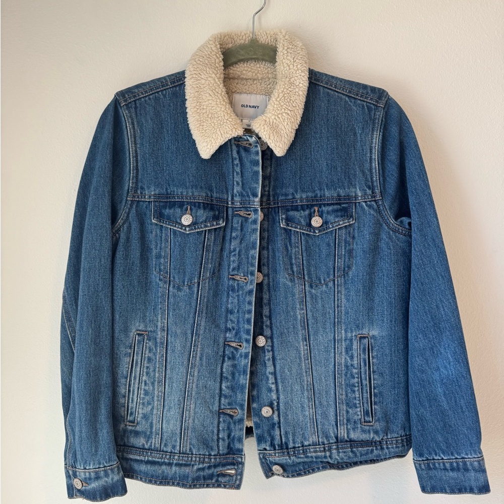 Old Navy Blue Denim Jacket with Cream Sherpa Collar